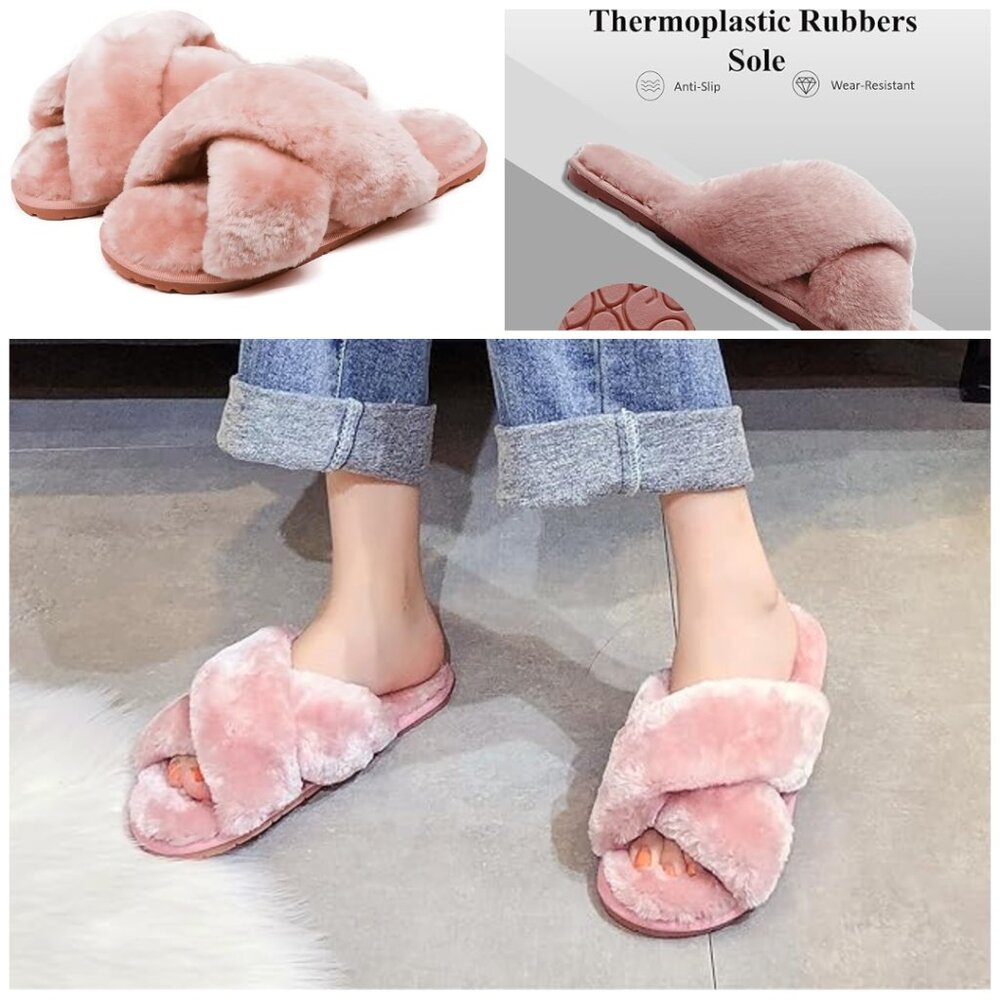 Women's Fuzzy Fluffy House Slippers Cute Plush Memory Foam Shoes